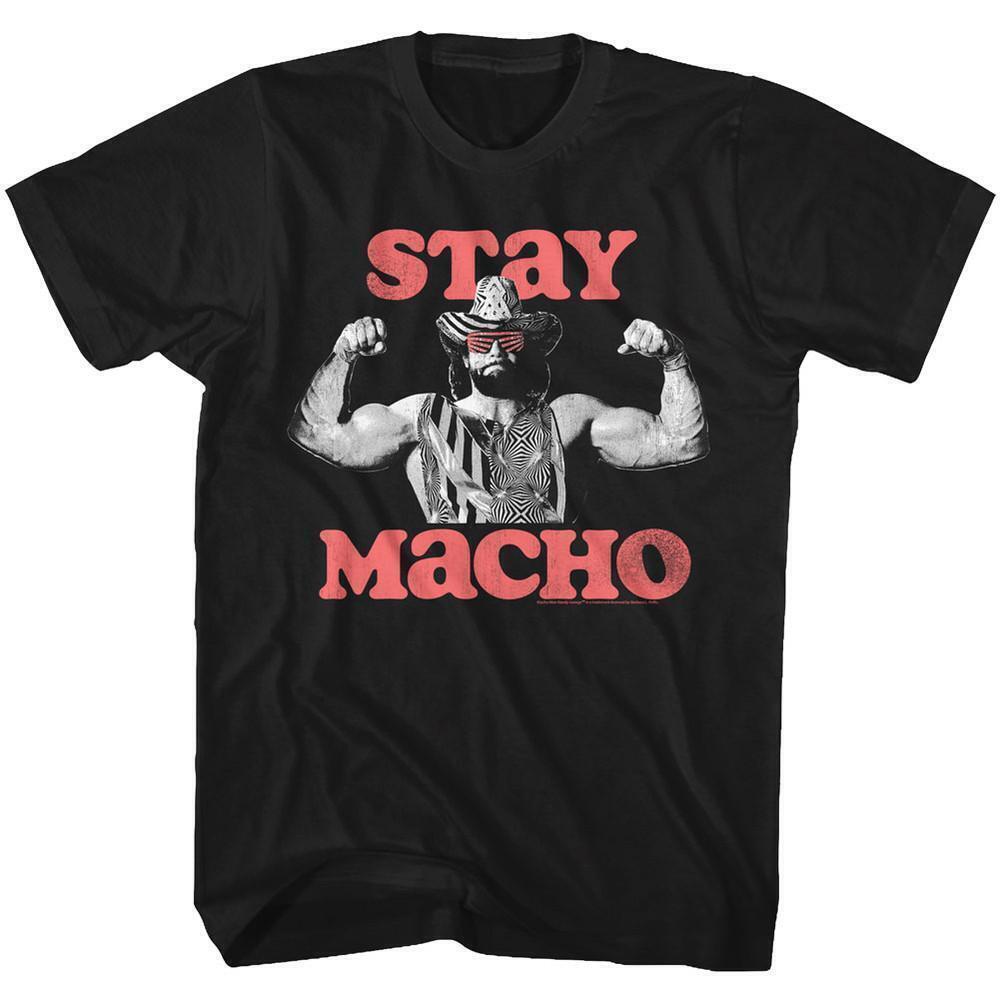Macho Man Stay Macho Black Adult T Shirt